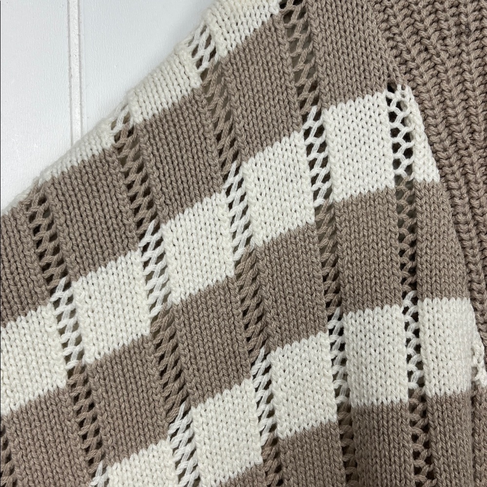 a new day Womens Tneck Knit Sweater 2X Beige Cream Stripe 1/2 Zip Soft NWT - Picture 6 of 15